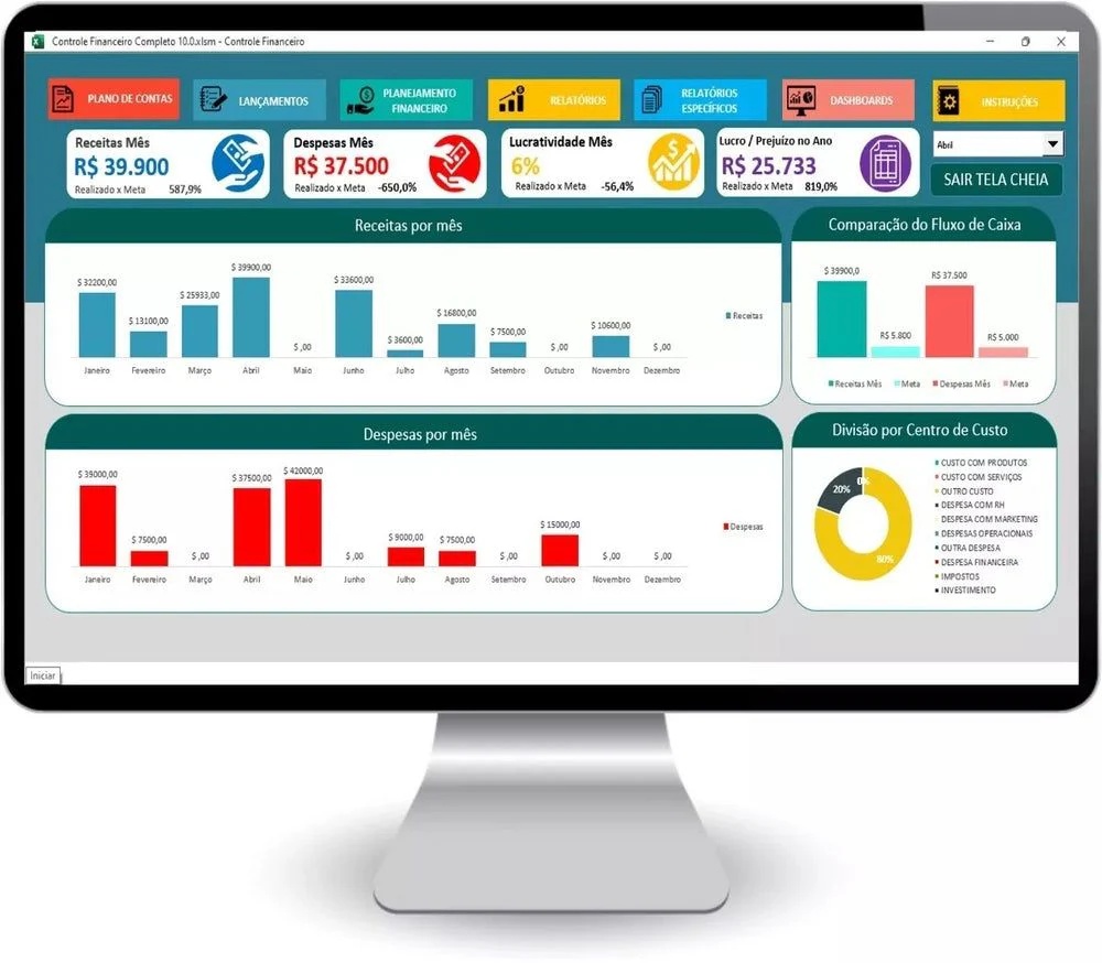 Planilha de Controle Financeiro Dashboard Dre Excel + Bônus