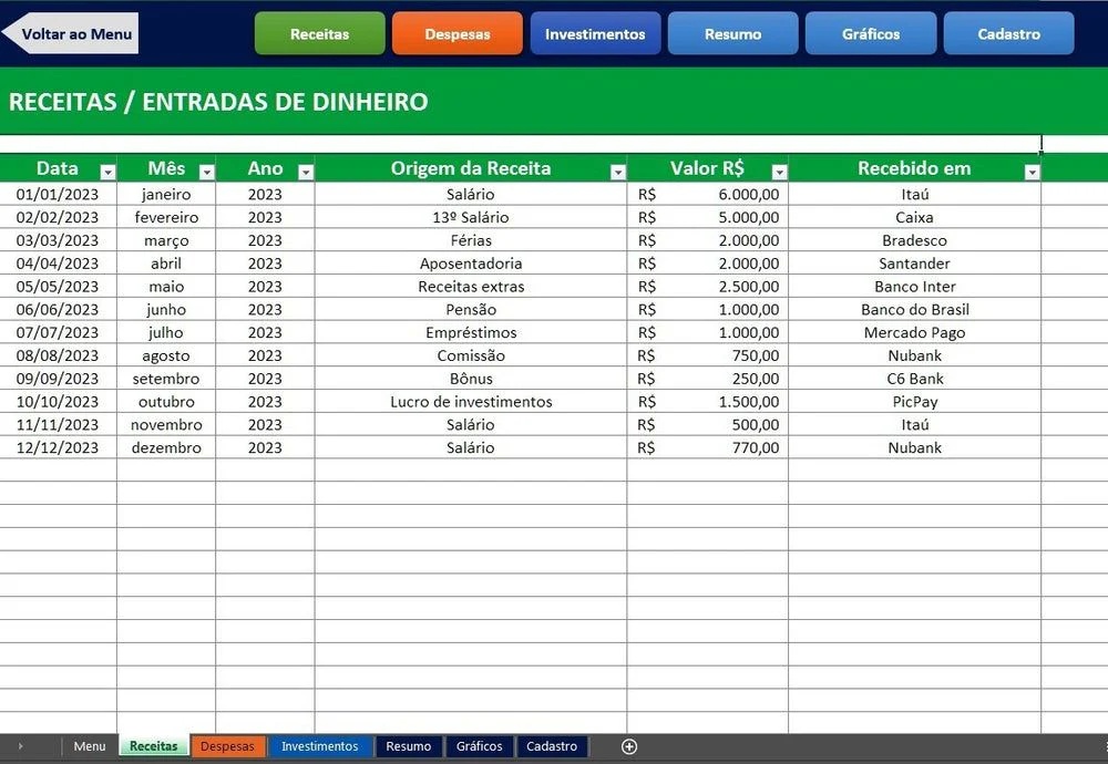 Planilha Controle De Gastos Pessoais Diários – Com Gráficos