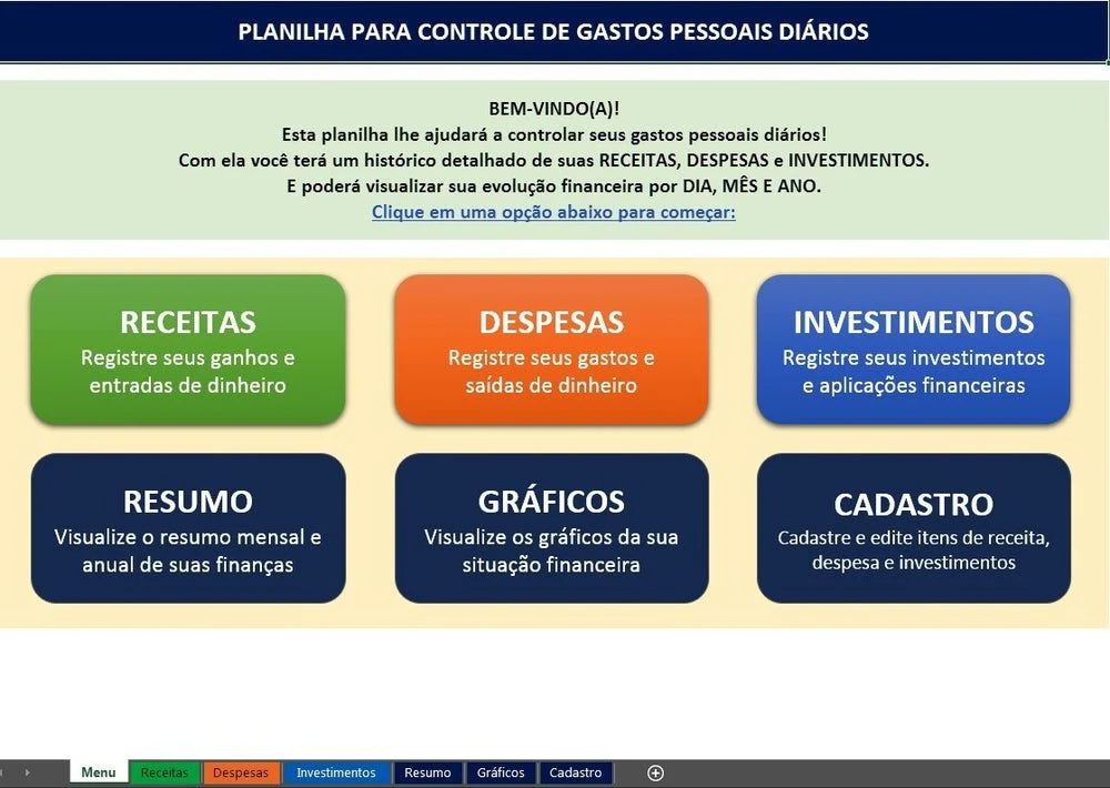 Planilha Controle De Gastos Pessoais Diários – Com Gráficos