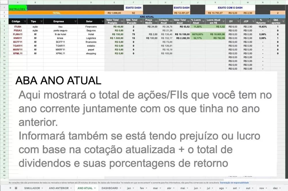 Planilha De Controle Ações Fii Dividendos Proventos Buy Hold