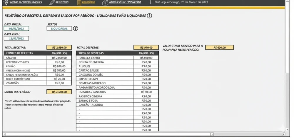 Planilha Finanças Pessoais e Gráficos