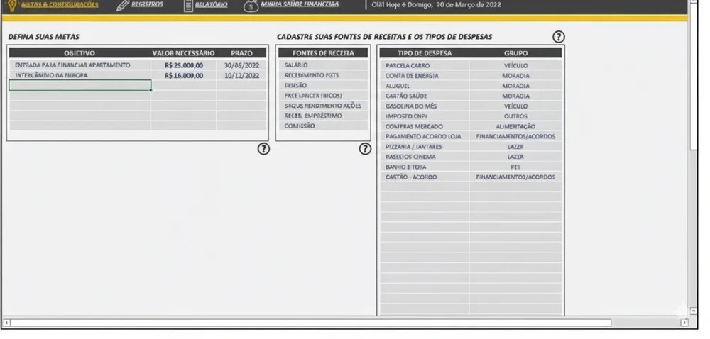 Planilha Finanças Pessoais e Gráficos