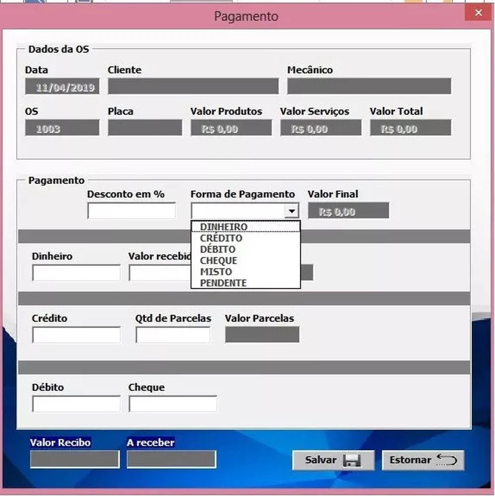 Sistema Para Oficinas Mecânicas Feito Em Excel