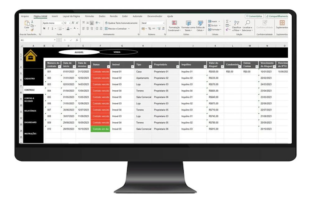 Planilha de Controle Aluguel Imóveis Ou Imobiliária Completo