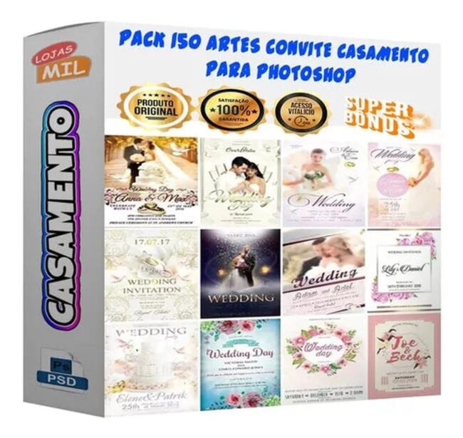 Pack 150 Artes Para Convites Casamentos Editáveis Psd e Png