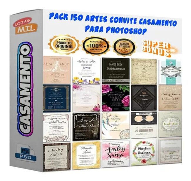 Pack 150 Artes Para Convites Casamentos Editáveis Psd e Png