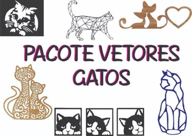 Pacote Vetores Quadros Gatos Pet Corte Cnc Laser Router
