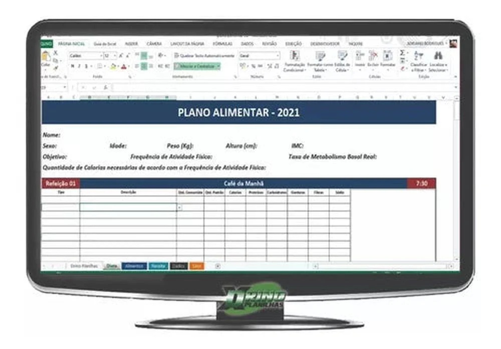 Planilha Plano Alimentar Dieta e Regime