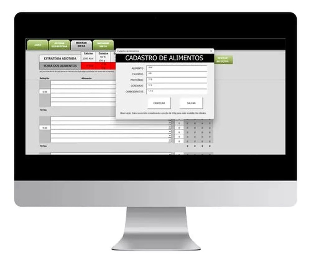 Planilha Controle Plano Dieta Montagem Alimentar Pratica