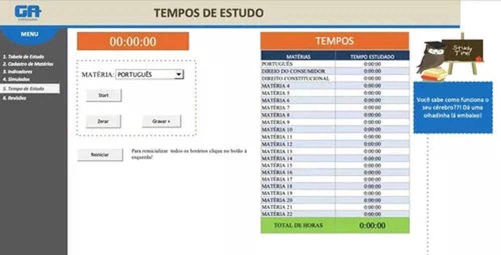 Planilha De Estudos Para Concurso com Controle De Revisão