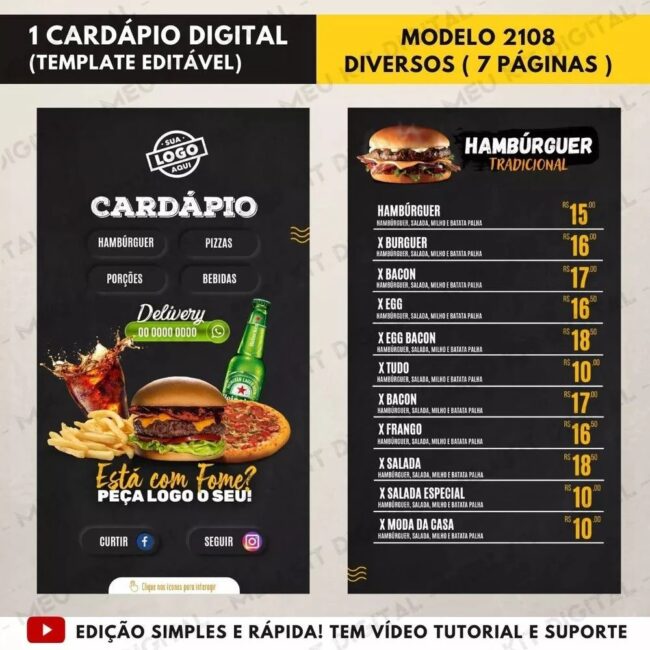 Cardápio Digital Lanchonete/ Pizzaria (Editável No Celular)