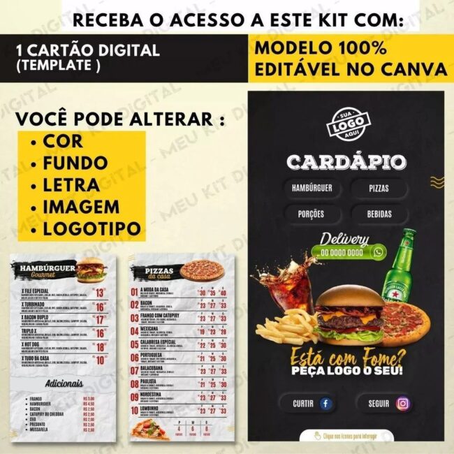 Cardápio Digital Lanchonete/ Pizzaria (Editável No Celular)