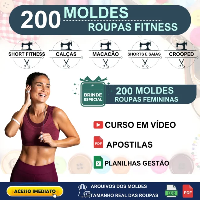 Pacote 200 Moldes Roupas Fitness
