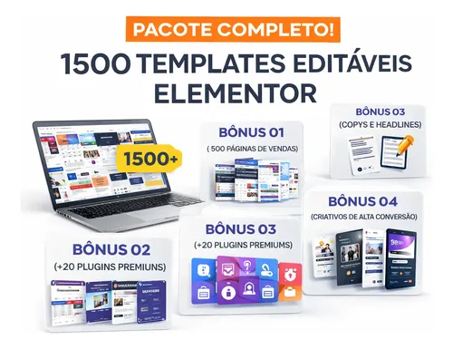 Pack Completo 1500 Templates Editáveis Elementor + Bônus