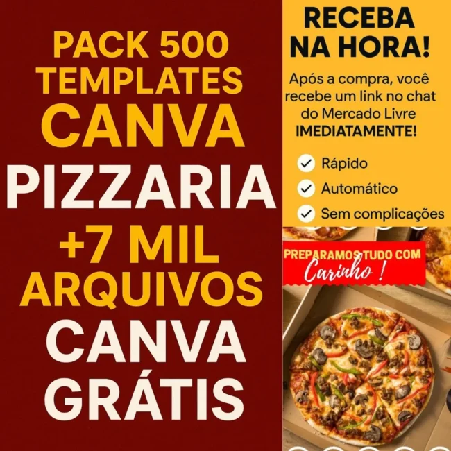 Mega Pack 500 Pizzaria Canva + 7 Mil Arquivos Canva Bônus