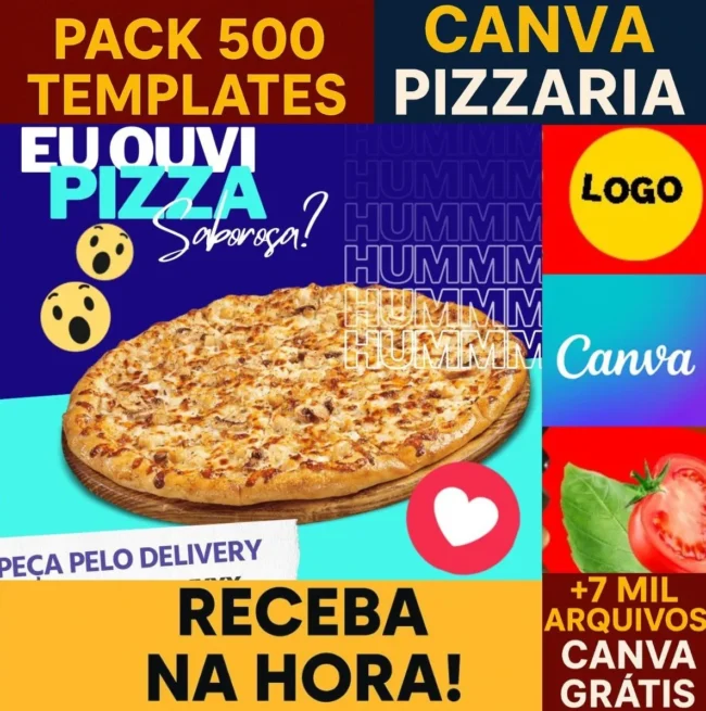 Mega Pack 500 Pizzaria Canva + 7 Mil Arquivos Canva Bônus