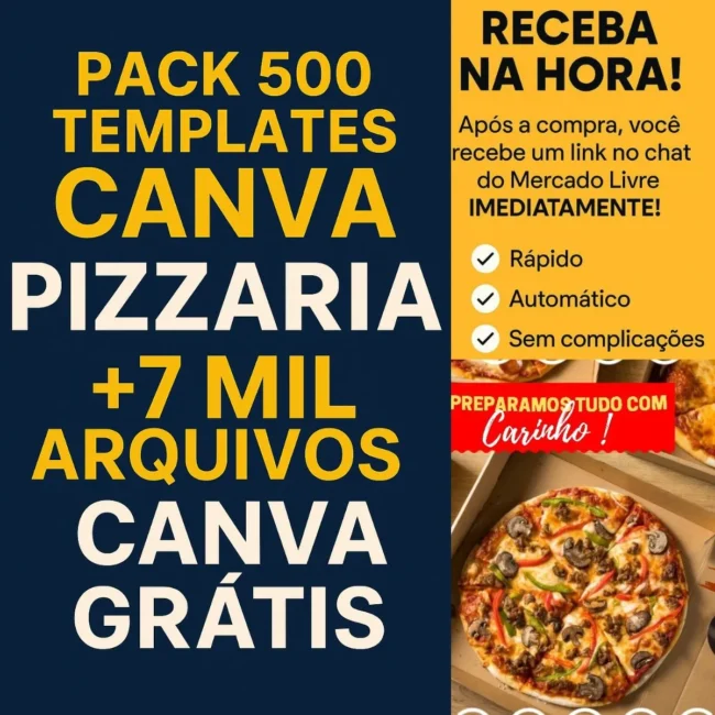 Mega Pack 500 Pizzaria Canva + 7 Mil Arquivos Canva Bônus
