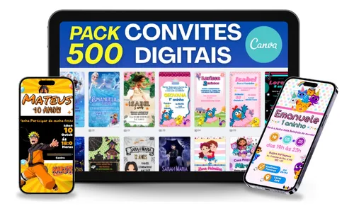 Pack Canva Convites Digitais 500 Artes Editáveis