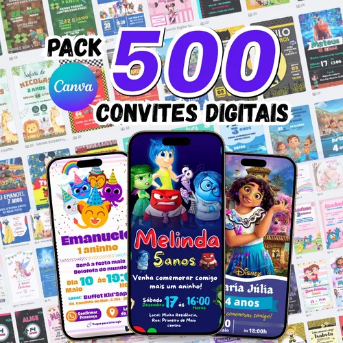 Pack Canva Convites Digitais 500 Artes Editáveis