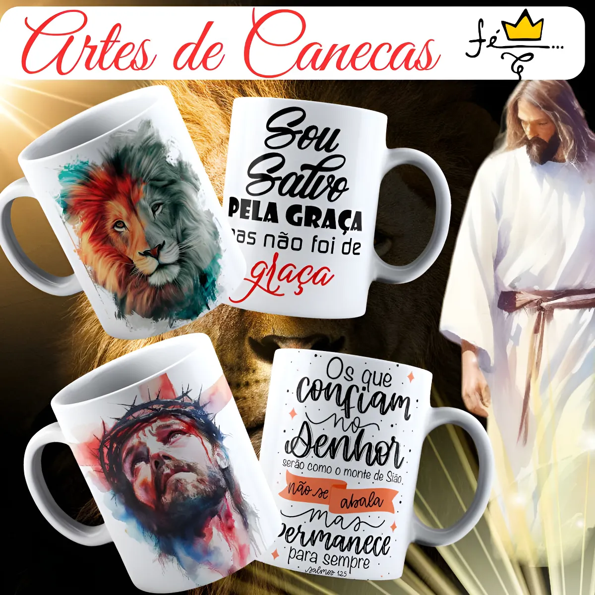 +300 Artes Gospel Para Canecas | Sublimação Cristã