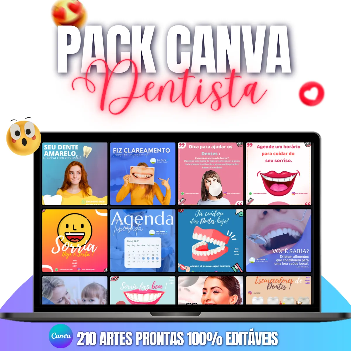 Pack Canva Dentista / Odontologia - 210 Artes + 3 Bônus