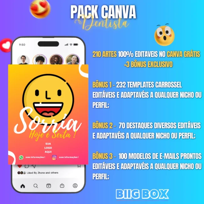 Pack Canva Dentista / Odontologia – 210 Artes + 3 Bônus