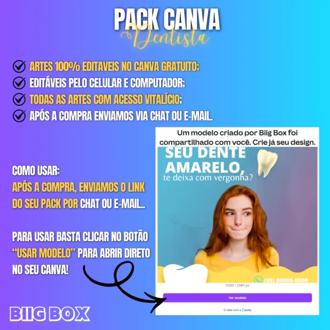 Pack Canva Dentista / Odontologia – 210 Artes + 3 Bônus