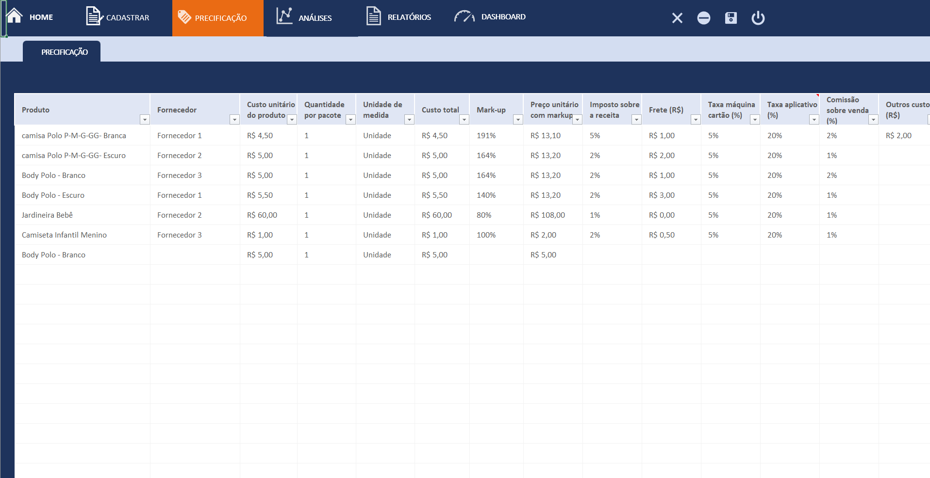 Sistema De Precificação Para Revenda De Produtos