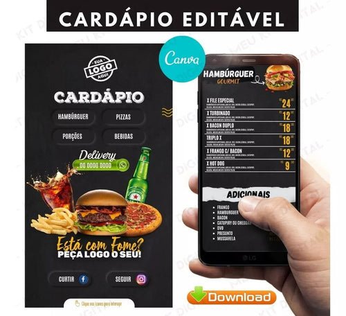Cardápio Digital Lanchonete/ Pizzaria ( Editável No Celular)