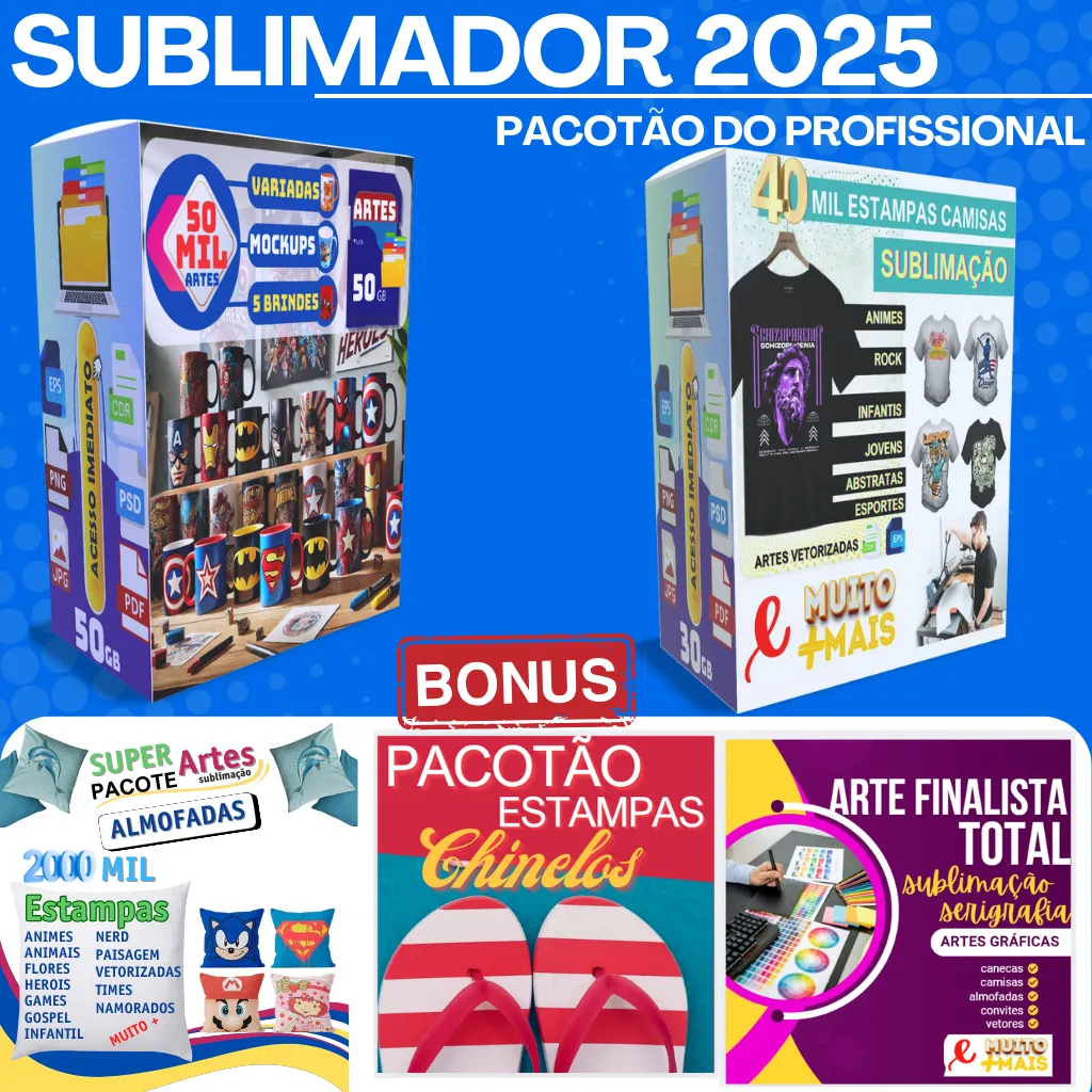 100 Gb Artes Prontas Pack Canecas, Camisas, Chinelos + Bonus