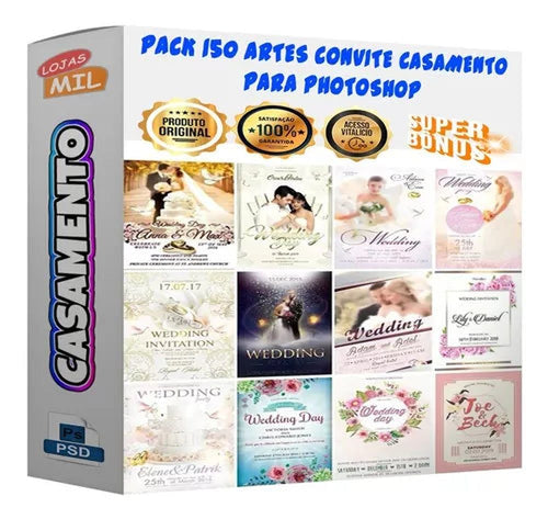 Pack 150 Artes Para Convites Casamentos Editáveis Psd e Png